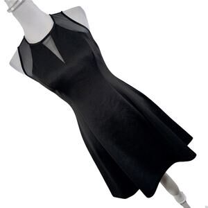 NWOT! GUESS! SEXY BLACK TEXTURED STRETCH A-LINE, SHEER UPPER BODICE DRESS!  SZ 2